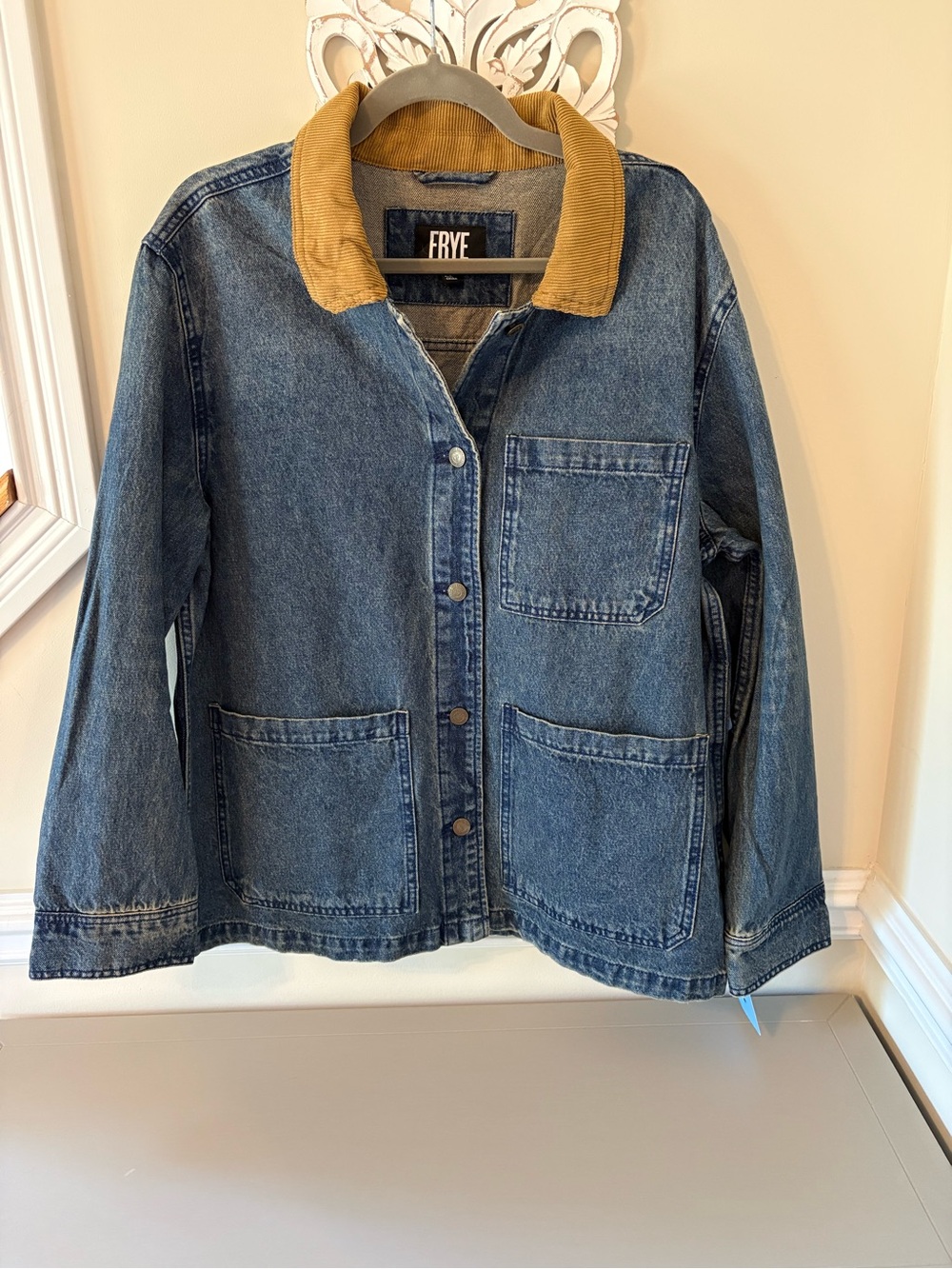 Frye Blue Denim Jacket with Tan Corduroy Collar